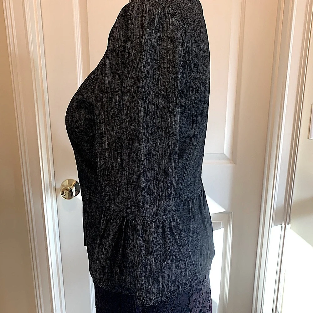 Sandro ruffled jean jacket with 3/4 length sleeve silver tone buttons size S - Picture 3 of 8